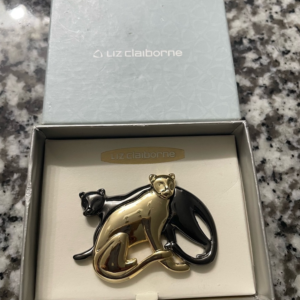 Liz Claiborne Black and Gold Panther Pin